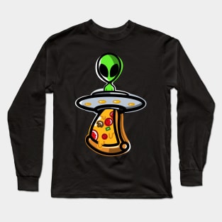 Cool Minimalist UFO Abduction Alien Pizza Long Sleeve T-Shirt